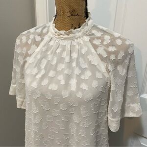 High Neck White Embroidered Top